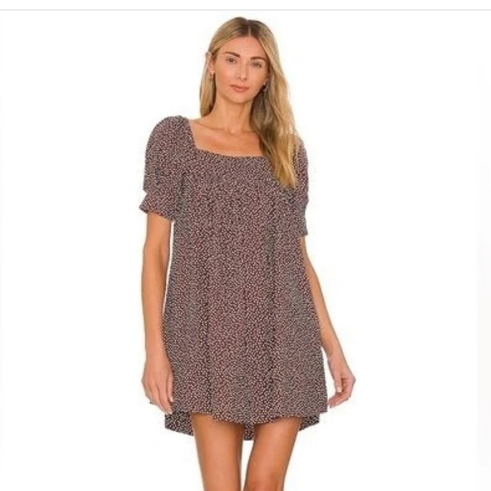 Brown and white polka dot baby doll dress